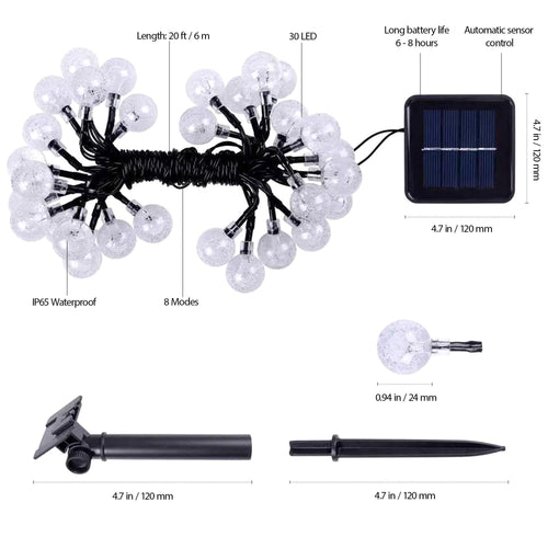 Solar String Light Outdoor 30 LED Powered Garden Path Yard Decor Lamp Waterproof